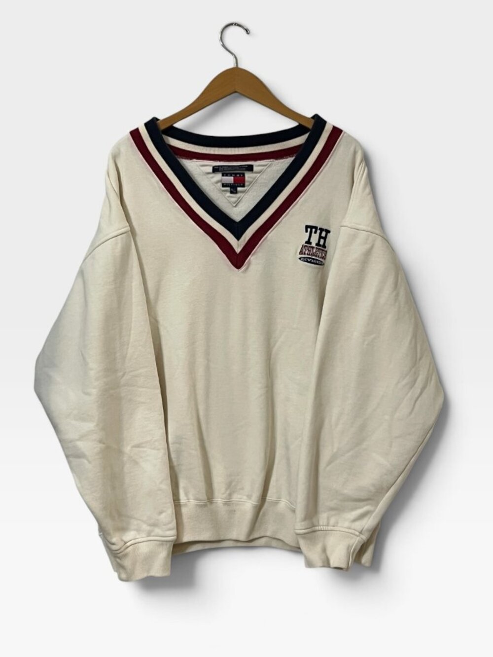 Vintage 90s Tommy Hilfiger Cricket V Neck Sweatshirt XL Oversized Old Money
